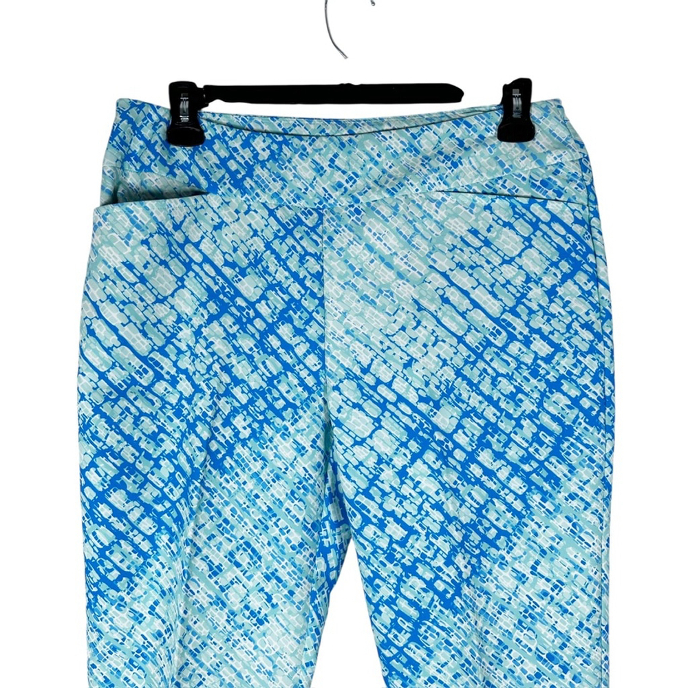 IBKUL Blue Print Golf Ankle Pants Pull On Seam Straight Leg UPF Wicking Size 14 - Picture 7 of 10